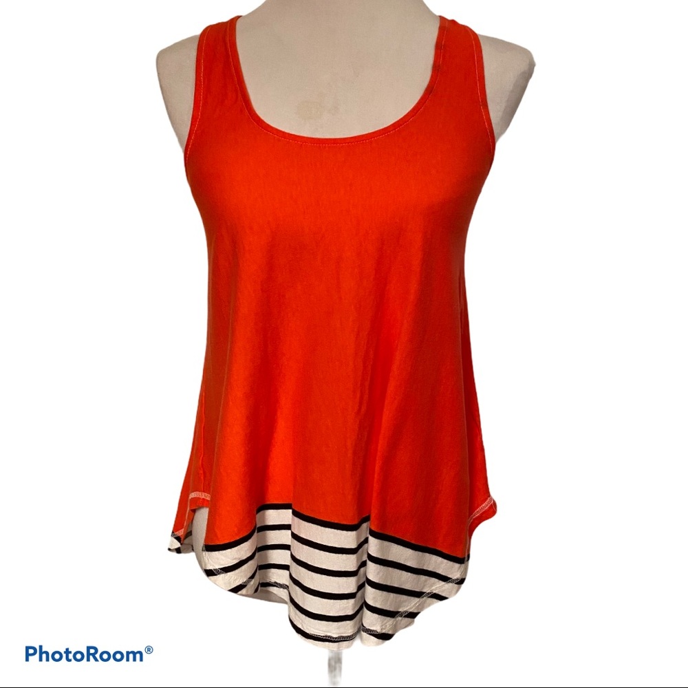 DELETTA ANTHROPOLOGIE TOP TANK ORANGE WHITE SIZE S